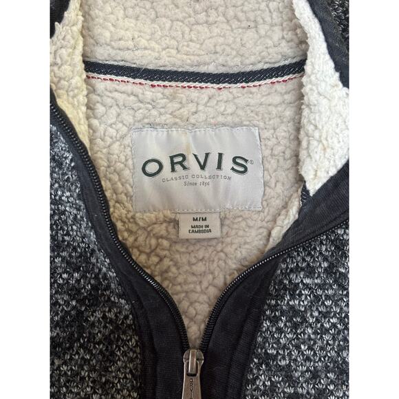Orvis Pullover Mens Medium Gray 1/4 Zip Long Sleeve Sherpa Fleece Lined - Picture 3 of 9